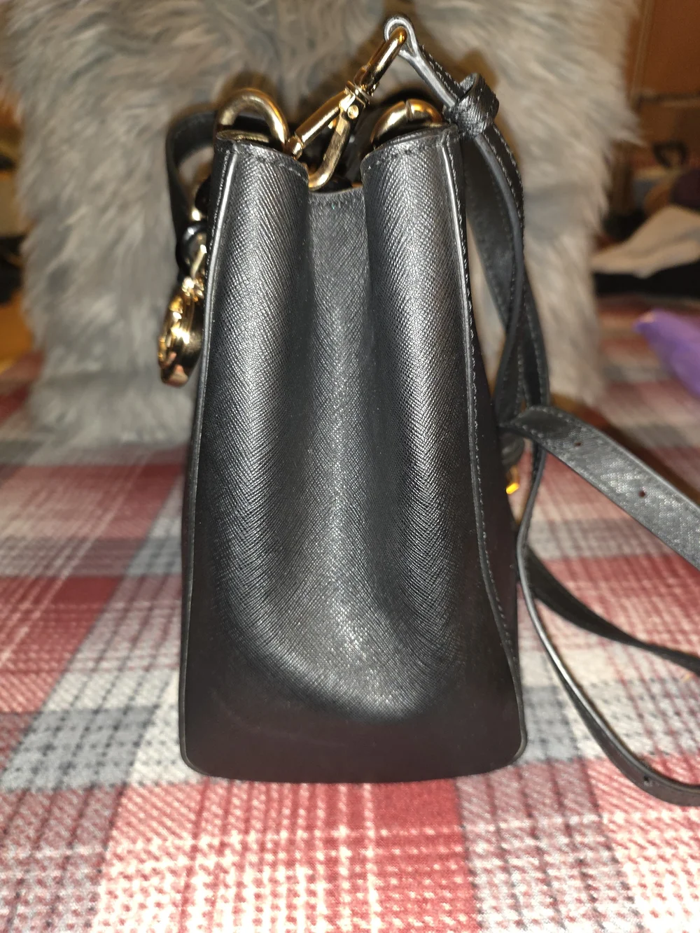 Michael Kors Black Saffiano Leather Tote with Gold Hardware